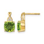 10k Checkerboard Peridot and Diamond Earrings