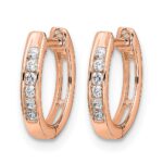 10k Rose Gold Polished Diamond Hinged Hoop Earrings - Image 2