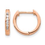 14k Rose Gold Polished Diamond Hinged Hoop Earrings