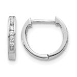 14k White Gold Polished Diamond Hinged Hoop Earrings