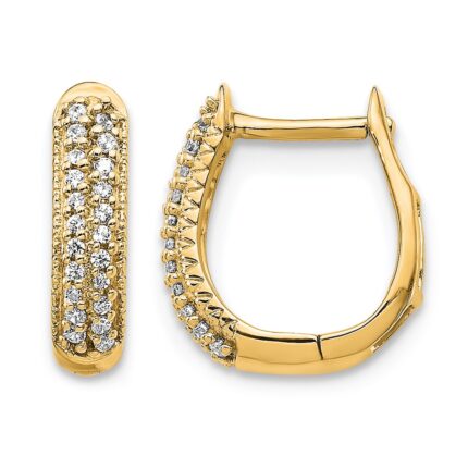 14k Polished Diamond Hinged Hoop Earrings