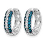 14k White Gold White and Blue Diamond Hinged Hoop Earrings - Image 2