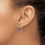 14k White Gold Black Diamond 2mm Hinged Hoop Earrings - Image 3