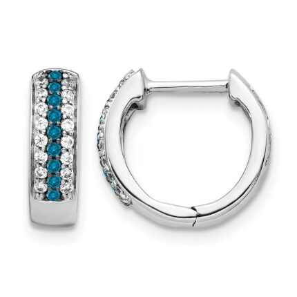 14k White Gold Blue and White Diamond Hinged Hoop Earrings