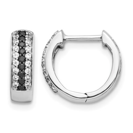 14k White Gold Black and White Diamond Hinged Hoop Earrings