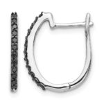 14k White Gold Black Diamond 1.3mm Hinged Hoop Earrings