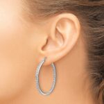 14k White Gold Diamond In/Out Hoop Earrings - Image 3