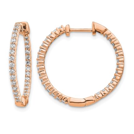 14k Rose Gold Polished Diamond In/Out Hinged Hoop Earrings