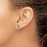 14k White Gold 1/3 carat Diamond Cluster Square Screwback Post Earrings - Image 3