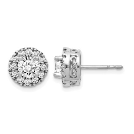 14k White Gold 1/2 carat Diamond (Holds 2-6.5mm Stones) Semi-mount Halo Stud Earrings