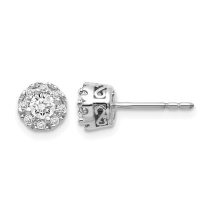 14k White Gold 1/10 carat Diamond (Holds 2-3.8mm Stones) Semi-mount Halo Stud Earrings