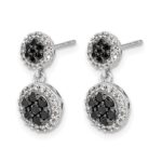 14k White Gold 3/4 carat Black/White Diamond Cluster Dangle Post Earrings - Image 2