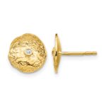 14k Small Textured Circle Diamond Post Earrings