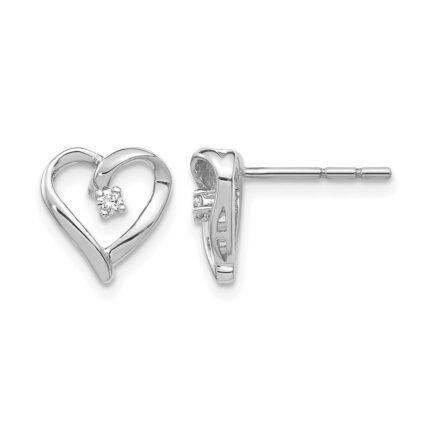 14k White Gold AA Diamond Heart Earrings