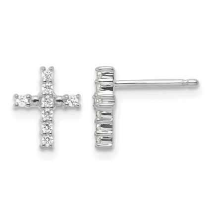 14k White Gold Polished Diamond Cross Post Earrings