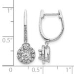 14k White Gold 1/3 carat Diamond Round Cluster Dangle Hinged Hoop Earrings - Image 4