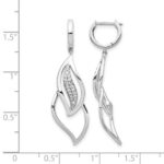 14k White Gold 1/4 carat Diamond Hinged Hoop Leaf Design Dangle Earrings - Image 4