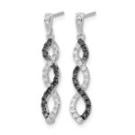14k White Gold 1/3 carat Black and White Diamond Twisted Dangle Post Earrings - Image 2