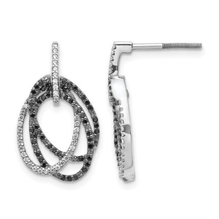 14k White Gold 1/2 carat White and Black Diamond Ovals Dangle Post Earrings