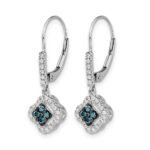 14k White Gold 3/8 carat White and Blue Diamond Dangle Leverback Earrings - Image 2