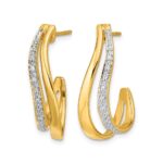 10k w/Rhodium Diamond J-Hoop Post Earrings - Image 2