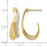 10k w/Rhodium Diamond J-Hoop Post Earrings - Image 4