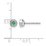 14k White Gold Diamond and 2.3mm Round Emerald Halo Post Earrings - Image 4