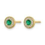 14k 2.8mm Round Emerald and Diamond Halo Post Earrings - Image 2