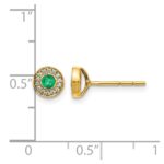 14k 2.8mm Round Emerald and Diamond Halo Post Earrings - Image 4