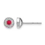 14k White Gold 2.8mm Round Ruby and Diamond Halo Post Earrings