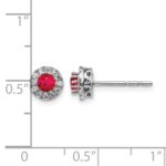 14k White Gold 3.5mm Round Blue Ruby and Diamond Halo Post Earrings - Image 4