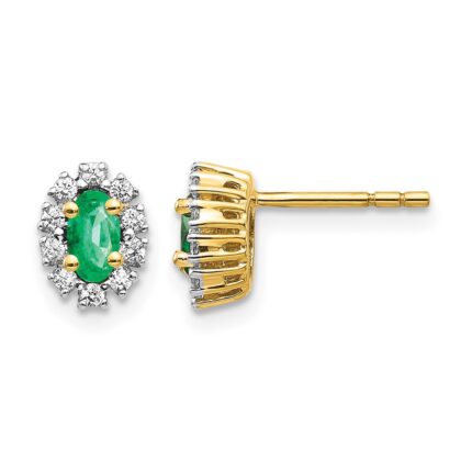 14k 1/5 carat Lab Grown Diamond VS/SI+ G+ and Oval Created Emerald Complete Halo Post Earrings