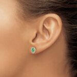 14k 1/5 carat Lab Grown Diamond VS/SI+ G+ and Oval Created Emerald Complete Halo Post Earrings - Image 3