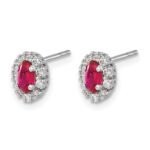 10k White Gold Diamond and Ruby Oval Halo Earrings - Image 2