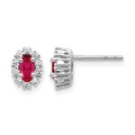 14k White Gold 5x3mm Oval Ruby and Diamond Halo Post Earrings