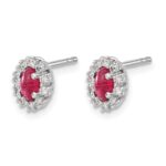 14k White Gold 5x3mm Oval Ruby and Diamond Halo Post Earrings - Image 2