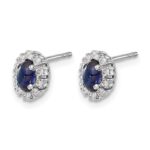 10k White Gold Diamond and Sapphire Oval Halo Earrings - Image 2