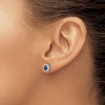10k White Gold Diamond and Sapphire Oval Halo Earrings - Image 3
