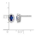 14k White Gold 1/5 carat Lab Grown Diamond VS/SI+ G+ and Oval Created Sapphire Halo Post Earrings - Image 4
