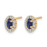 14k 1/5 carat Lab Grown Diamond VS/SI+ G+ and Oval Created Sapphire Halo Post Earrings - Image 2