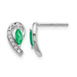 14k White Gold 5x2.5mm Marquise Emerald and Diamond Curved Post Earrings