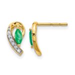 14k 5x2.5mm Marquise Emerald and Diamond Curved Post Earrings
