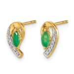 14k 5x2.5mm Marquise Emerald and Diamond Curved Post Earrings - Image 2