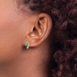 14k 5x2.5mm Marquise Emerald and Diamond Curved Post Earrings - Image 3