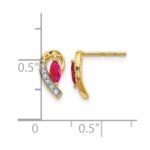14k 5x2.5mm Marquise Ruby and Diamond Curved Post Earrings - Image 4