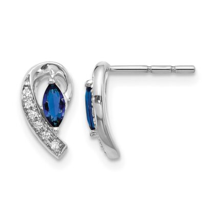 14k White Gold 5x2.5mm Marquise Sapphire and Diamond Curved Post Earrings