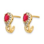 14k 5x3mm Oval Ruby and Diamond J-Hoop Post Earrings - Image 2
