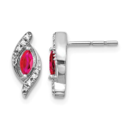 14k White Gold 5x2.5mm Marquise Ruby and Diamond Post Earrings
