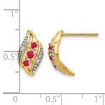 14k Polished Siam Ruby and Diamond Curve Post Earrings - Image 4