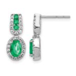 14k White Gold 6x4mm Oval Emerald and Diamond Halo Post Earrings